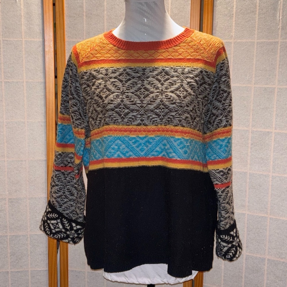 Sundance Emily Jane Crew Neck Wool Sweater Fair Isle large